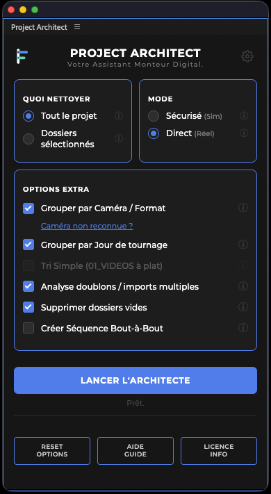 Project Architect interface in French